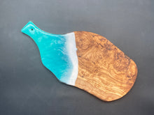 Load image into Gallery viewer, Medium Rustic Olive Wood Paddle in Tantalizing Teal
