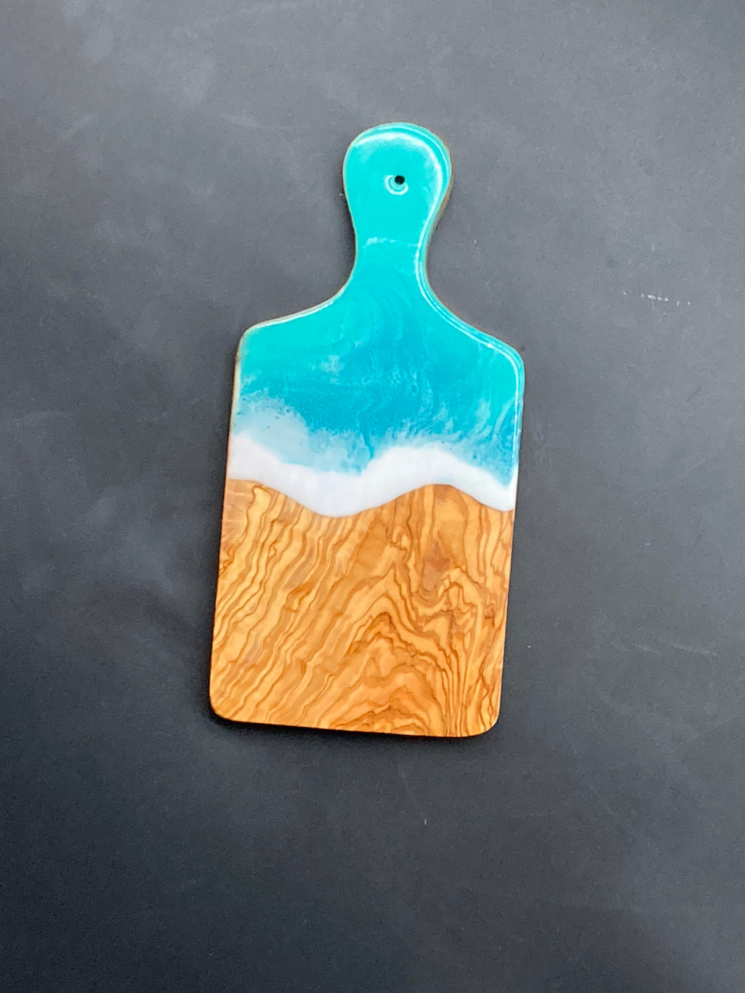 Small Olive Wood Paddle in Tantalizing Teal