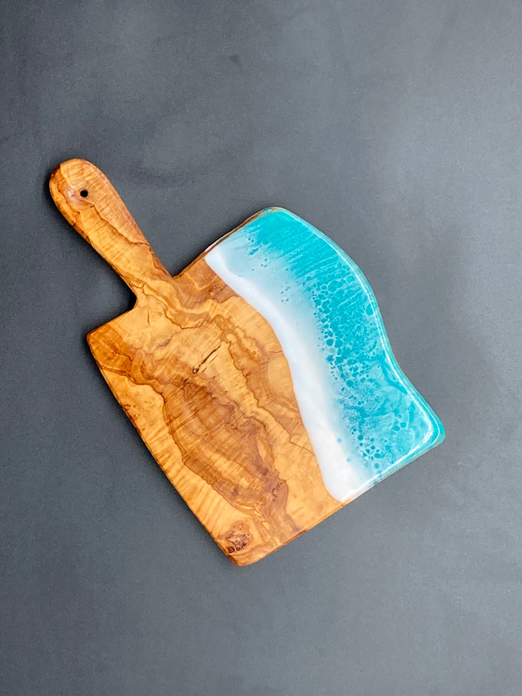 Small Rustic Olive Wood Paddle in Tantalizing Teal