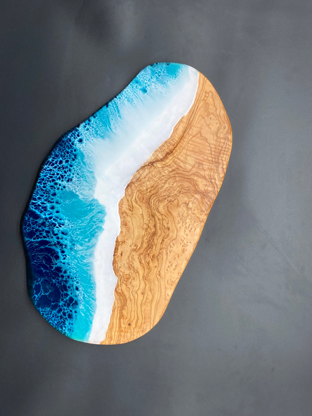 Small Olive Wood Oval Platter in Ocean