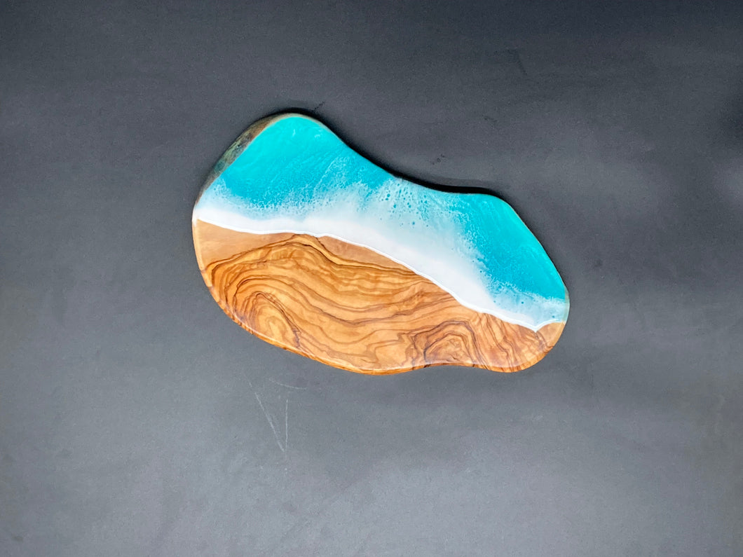Small Olive Wood Oval Platter in Tantalizing Teal