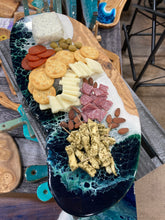 Load image into Gallery viewer, Medium Olive Wood Oval Platter in Tantalizing Teal

