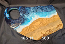 Load image into Gallery viewer, Large Olive Wood Platter in Ocean with handle

